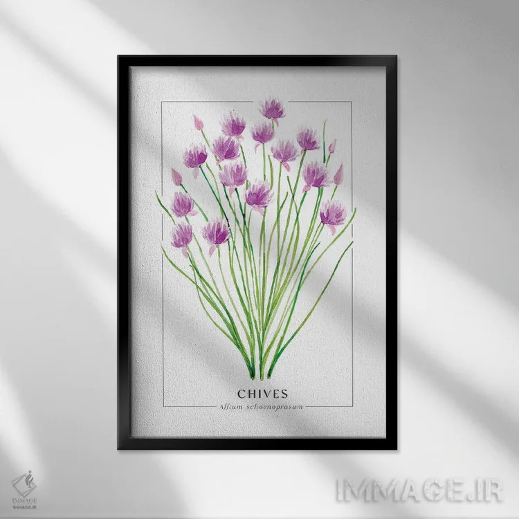 تابلو دکوراتیو تصویرسازی آبرنگی پیازچه اثر بلرز بای ای آی - نمای قابدار مشکی