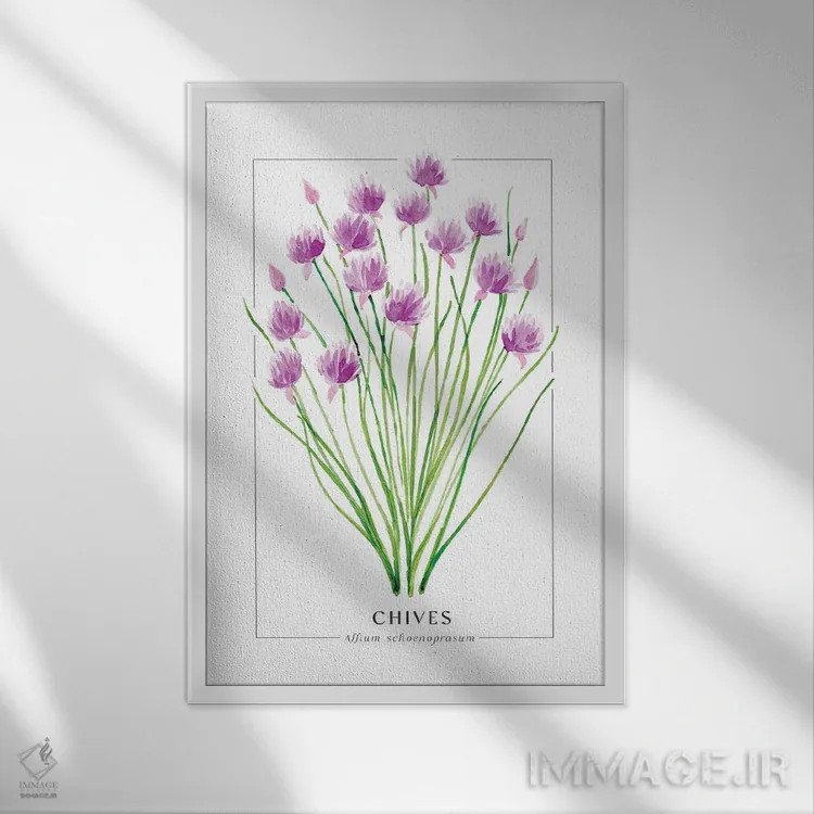 تابلو دکوراتیو تصویرسازی آبرنگی پیازچه اثر بلرز بای ای آی - نمای قابدار سفید
