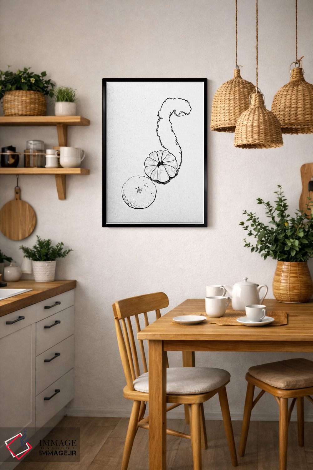 تابلو مینیمال طراحی خطی نارنگی اثر بلرز بای ای آی - D6B