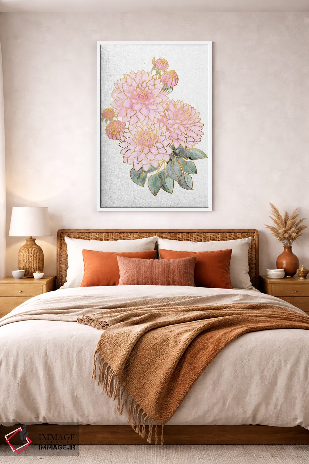 تابلو دکوراتیو دسته گل دالیا Pacey با آبرنگ صورتی اثر بلرز بای ای آی - D2W