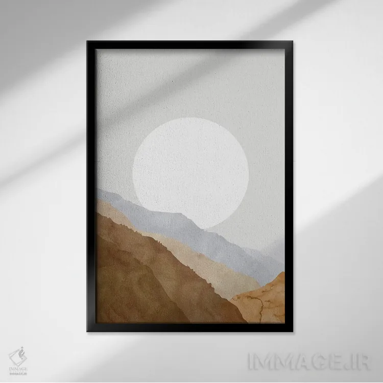 تابلو مینیمال ماه و کوه ها به سبک بوهو اثر بلرز بای ای آی - نمای قابدار مشکی
