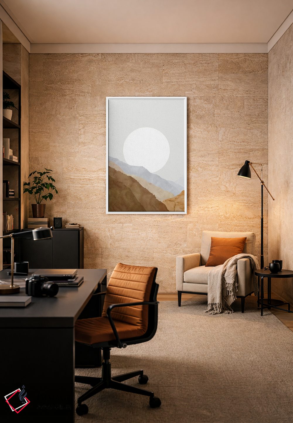 تابلو مینیمال ماه و کوه ها به سبک بوهو اثر بلرز بای ای آی - D6W