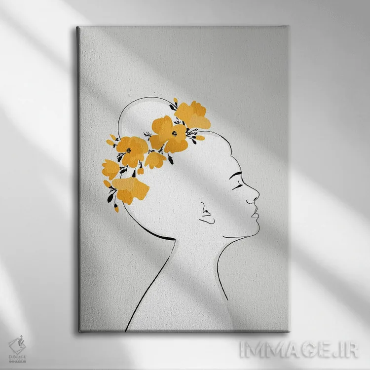 تابلو مینیمال پرتره سانیو با گل شقایق کالیفرنیا اثر بلرز بای ای آی - نمای روبهرو روی دیوار