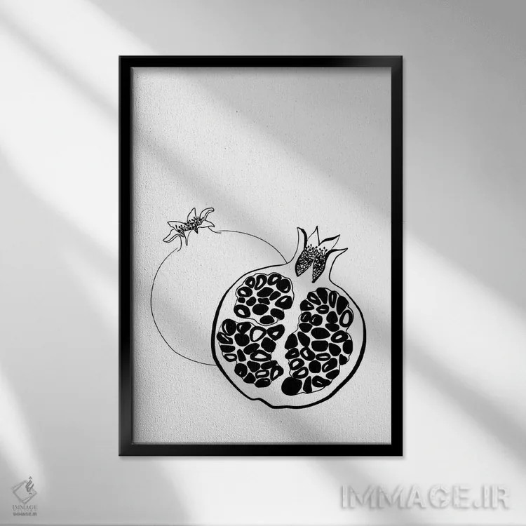 تابلو مینیمال طرح خطی دو انار اثر بلرز بای ای آی - نمای قابدار مشکی