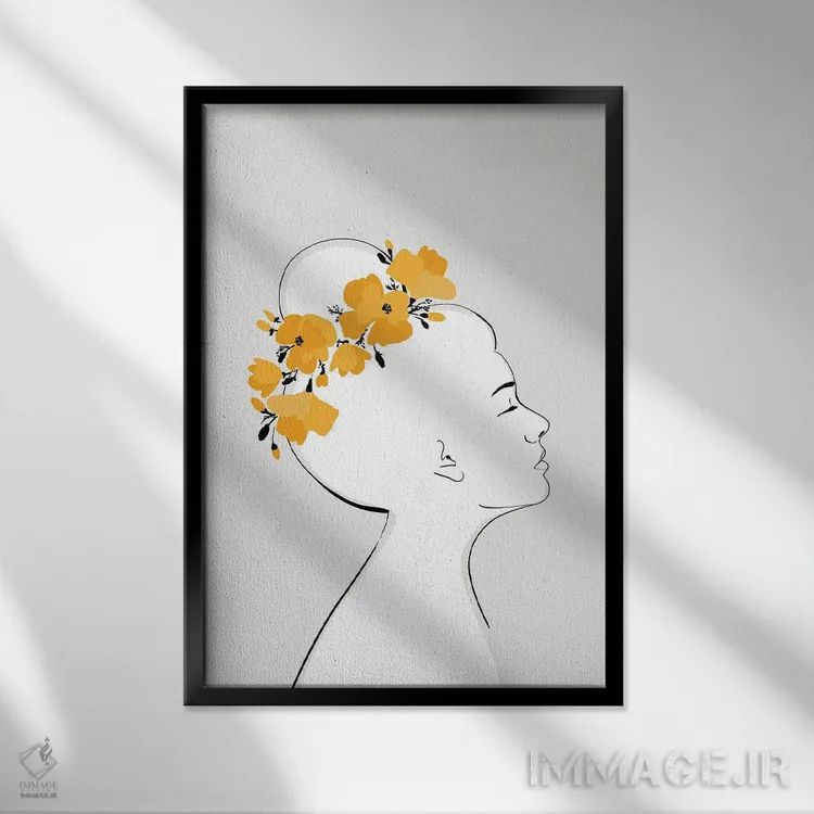 تابلو مینیمال پرتره سانیو با گل شقایق کالیفرنیا اثر بلرز بای ای آی - نمای قابدار مشکی