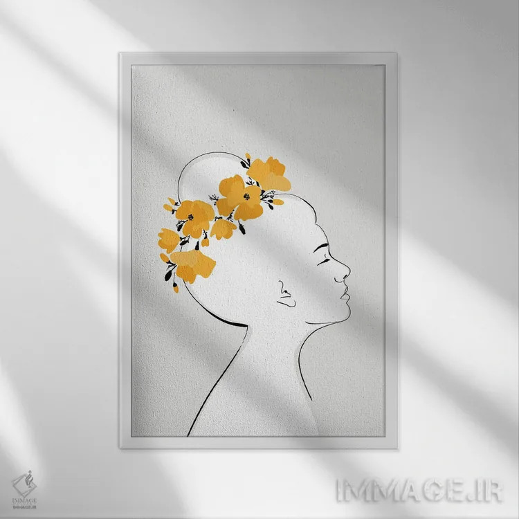 تابلو مینیمال پرتره سانیو با گل شقایق کالیفرنیا اثر بلرز بای ای آی - نمای قابدار سفید