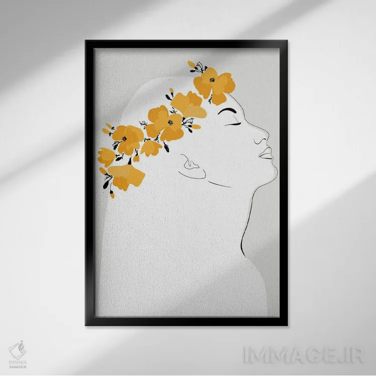 تابلو مینیمال پرتره ارلی با گل شقایق کالیفرنیا اثر بلرز بای ای آی - نمای قابدار مشکی