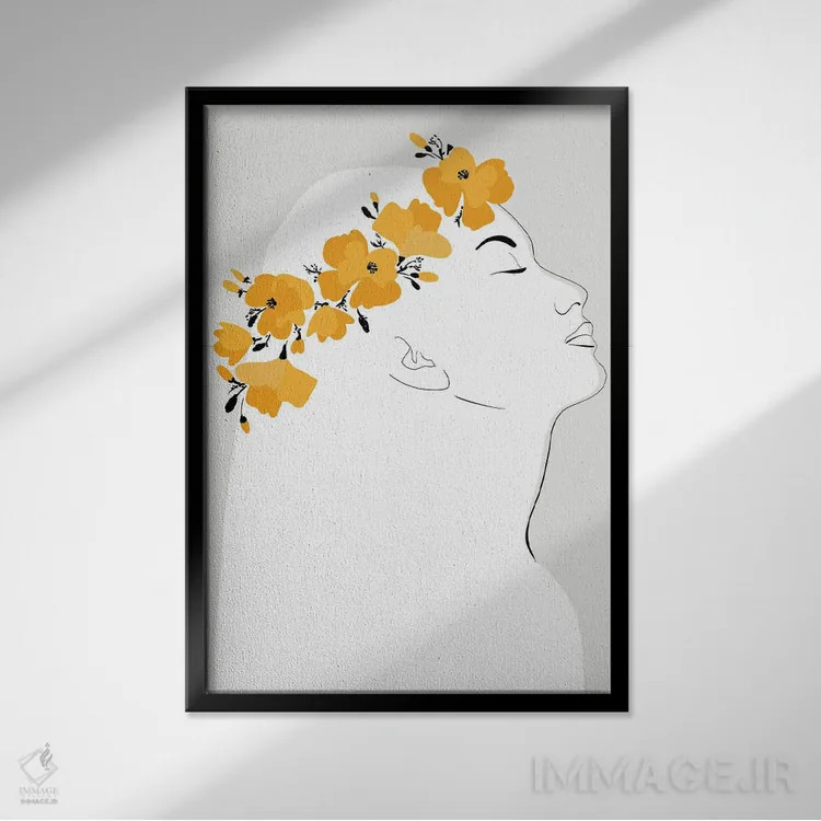 تابلو مینیمال پرتره ارلی با گل شقایق کالیفرنیا اثر بلرز بای ای آی - نمای قابدار مشکی