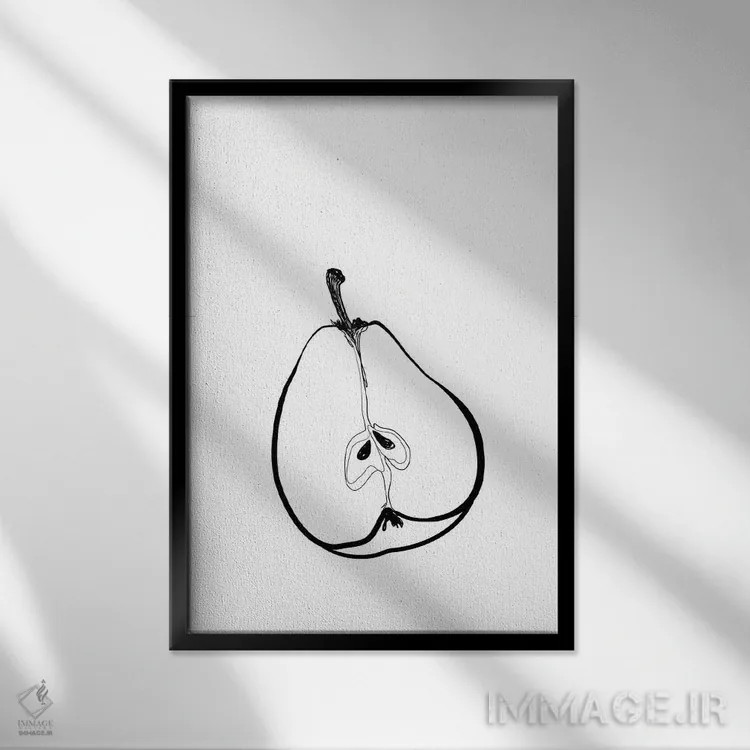 تابلو مینیمال طرح خطی نیمه گلابی اثر بلرز بای ای آی - نمای قابدار مشکی