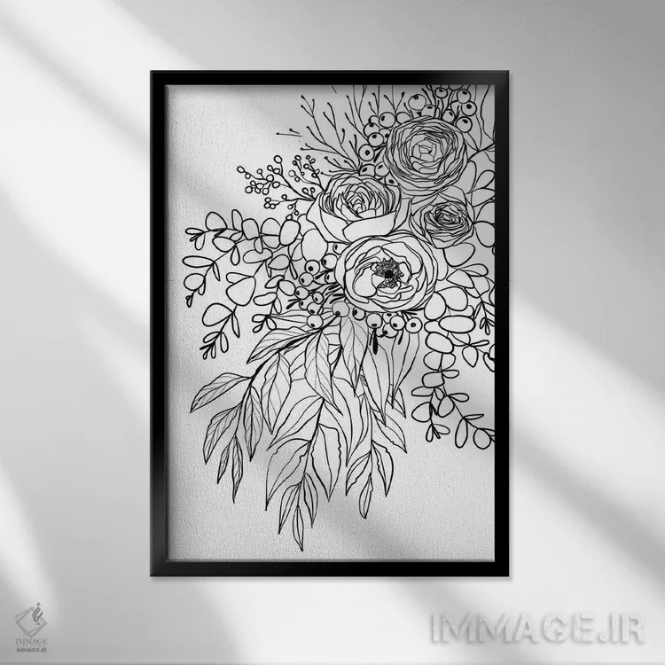 تابلو دکوراتیو دسته گل ری اثر بلرز بای ای آی - نمای قابدار مشکی