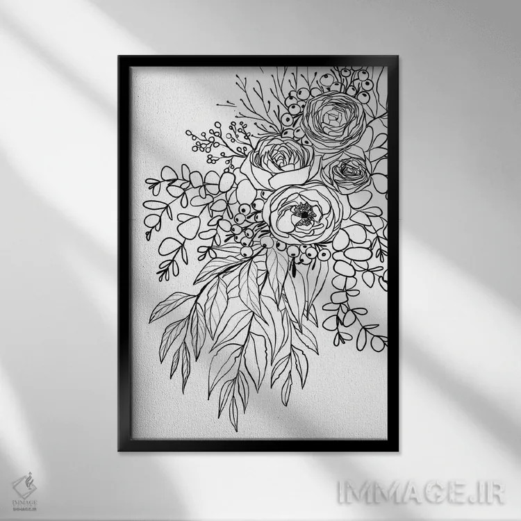 تابلو دکوراتیو دسته گل ری اثر بلرز بای ای آی - نمای قابدار مشکی