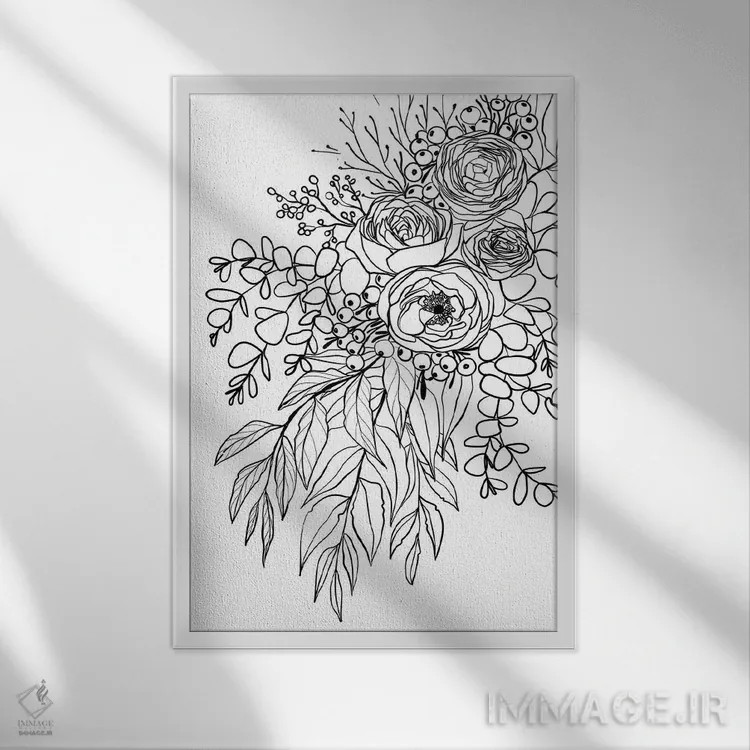 تابلو دکوراتیو دسته گل ری اثر بلرز بای ای آی - نمای قابدار سفید