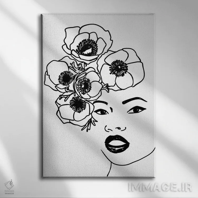 تابلو مینیمال طرح خطی پرتره شقایق دریایی اثر بلرز بای ای آی - نمای روبهرو روی دیوار