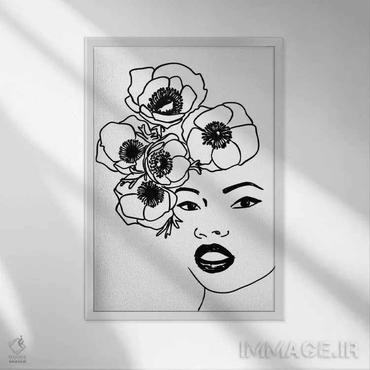 تابلو مینیمال طرح خطی پرتره شقایق دریایی اثر بلرز بای ای آی - نمای قابدار سفید
