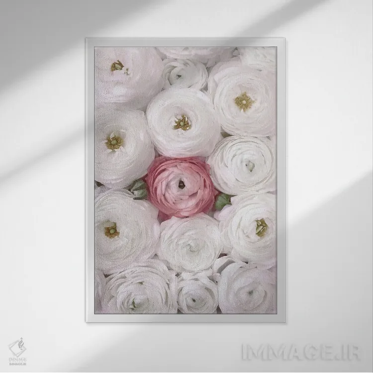 تابلو دکوراتیو شکوه آلاله شماره دو به رنگ سفید و صورتی ملایم اثر بلرز بای ای آی - نمای قابدار سفید