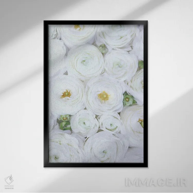 تابلو دکوراتیو شکوه آلاله در رنگ سفید خالص اثر بلرز بای ای آی - نمای قابدار مشکی