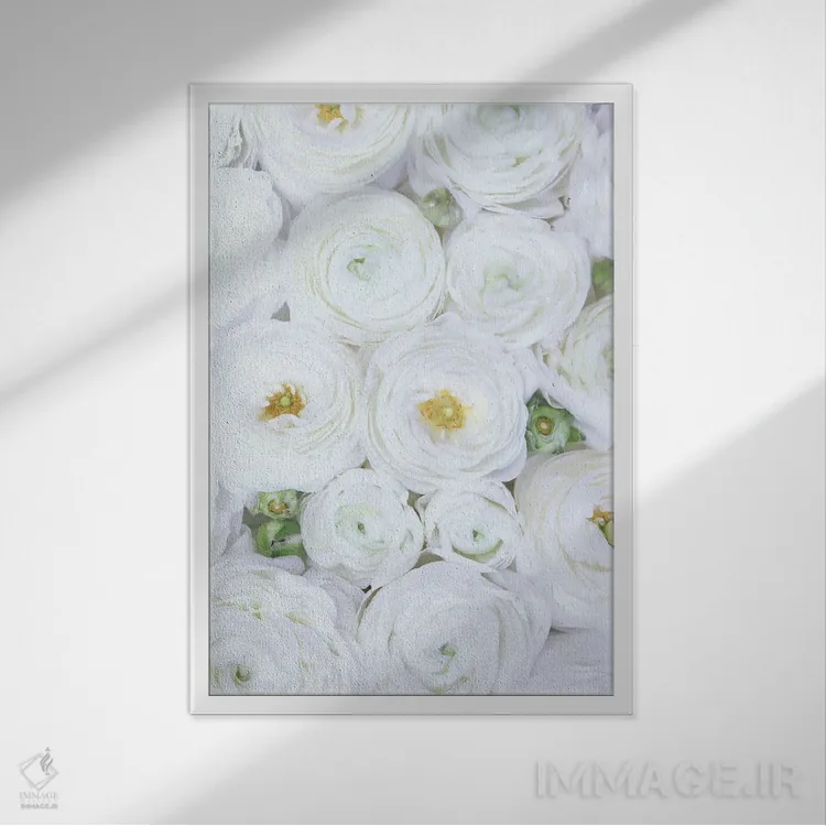 تابلو دکوراتیو شکوه آلاله در رنگ سفید خالص اثر بلرز بای ای آی - نمای قابدار سفید