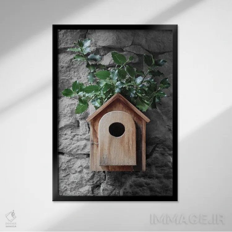 تابلو دکوراتیو خانه پرنده هالی اثر بلرز بای ای آی - نمای قابدار مشکی