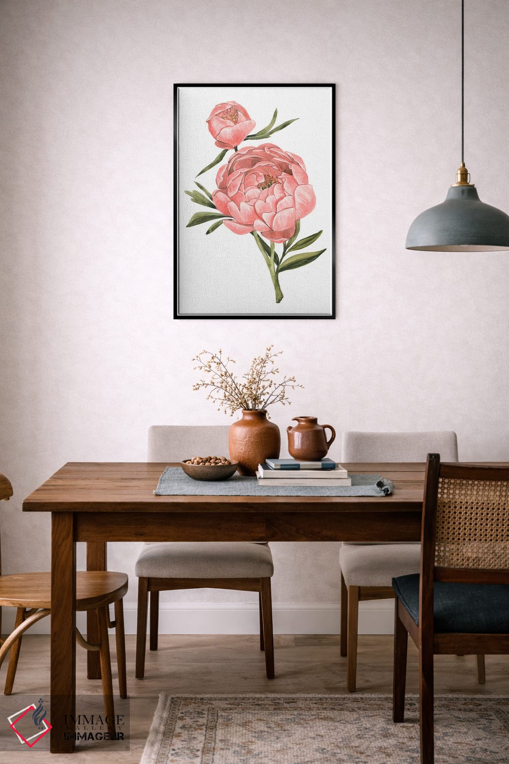 تابلو دکوراتیو گل صد تومانی آبرنگی به رنگ مرجانی اثر بلرز بای ای آی - D6B