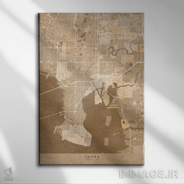 تابلو دکوراتیو USA) In Sepia Vintage Style,نقشه تمپا به سبک سپیا وینتیج اثر بلرز بای ای آی - نمای روبهرو روی دیوار