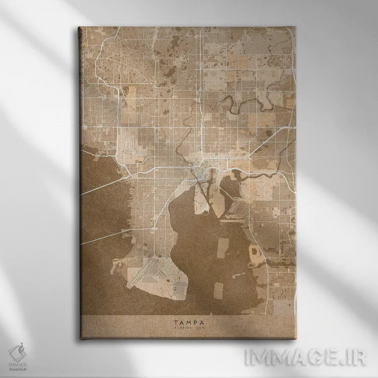 تابلو دکوراتیو USA) In Sepia Vintage Style,نقشه تمپا به سبک سپیا وینتیج اثر بلرز بای ای آی - نمای روبهرو روی دیوار