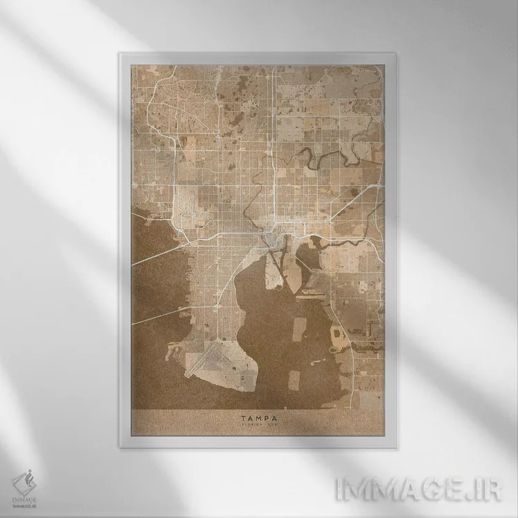 تابلو دکوراتیو USA) In Sepia Vintage Style,نقشه تمپا به سبک سپیا وینتیج اثر بلرز بای ای آی - نمای قابدار سفید