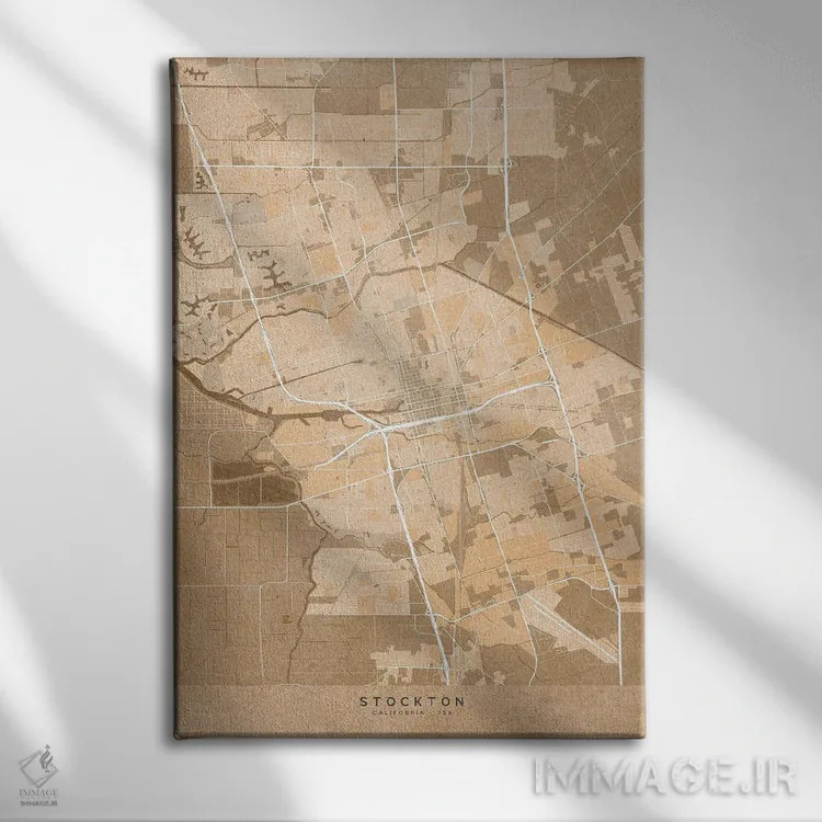 تابلو دکوراتیو USA) In Sepia Vintage Style,نقشه استاکتون به سبک سپیا وی… اثر بلرز بای ای آی - نمای روبهرو روی دیوار