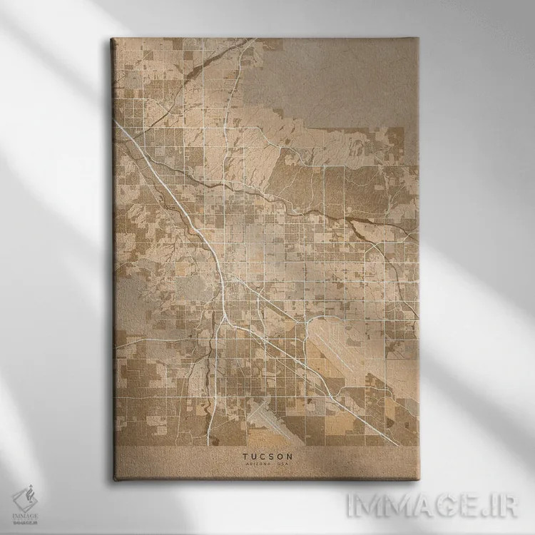 تابلو دکوراتیو USA) In Sepia Vintage Style,نقشه توسان به سبک سپیا وینتی… اثر بلرز بای ای آی - نمای روبهرو روی دیوار