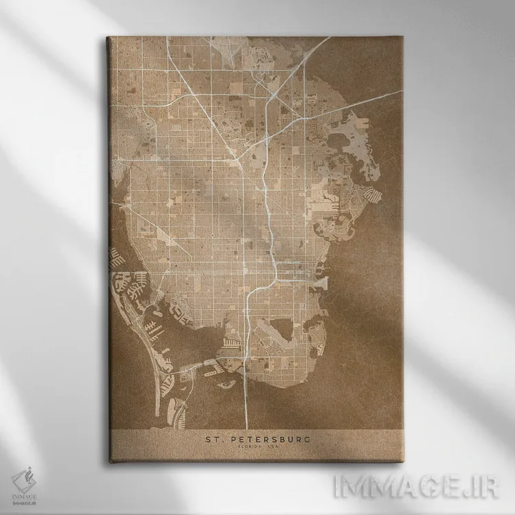 تابلو دکوراتیو USA) In Sepia Vintage Style,نقشه سنت پترزبورگ به سبک سپی… اثر بلرز بای ای آی - نمای روبهرو روی دیوار