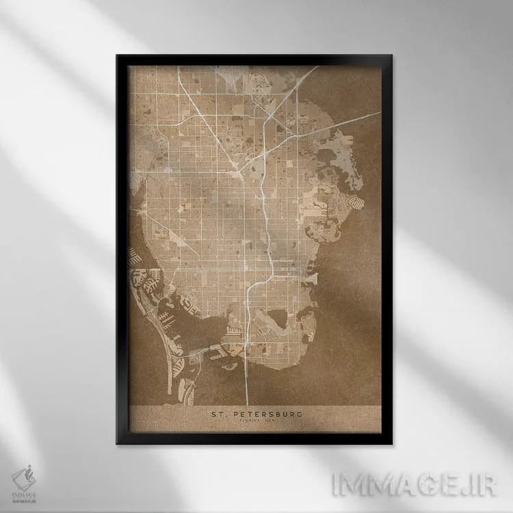 تابلو دکوراتیو USA) In Sepia Vintage Style,نقشه سنت پترزبورگ به سبک سپی… اثر بلرز بای ای آی - نمای قابدار مشکی