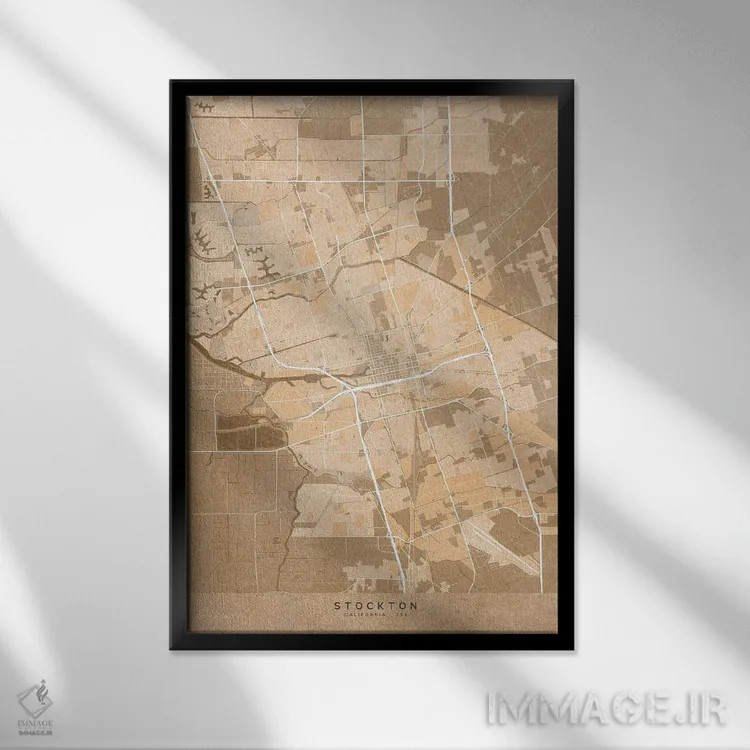 تابلو دکوراتیو USA) In Sepia Vintage Style,نقشه استاکتون به سبک سپیا وی… اثر بلرز بای ای آی - نمای قابدار مشکی