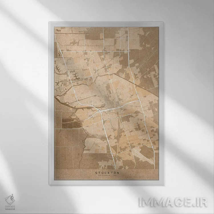 تابلو دکوراتیو USA) In Sepia Vintage Style,نقشه استاکتون به سبک سپیا وی… اثر بلرز بای ای آی - نمای قابدار سفید