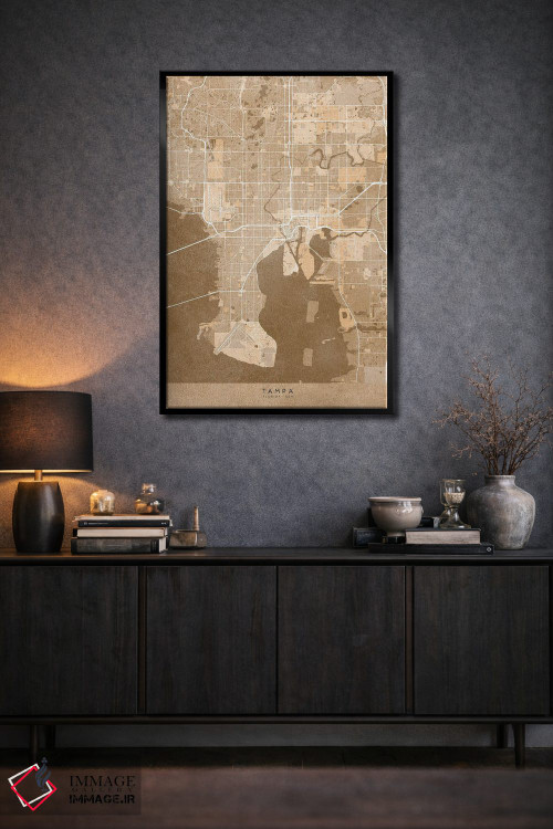 تابلو دکوراتیو USA) In Sepia Vintage Style,نقشه تمپا به سبک سپیا وینتیج اثر بلرز بای ای آی - D2B
