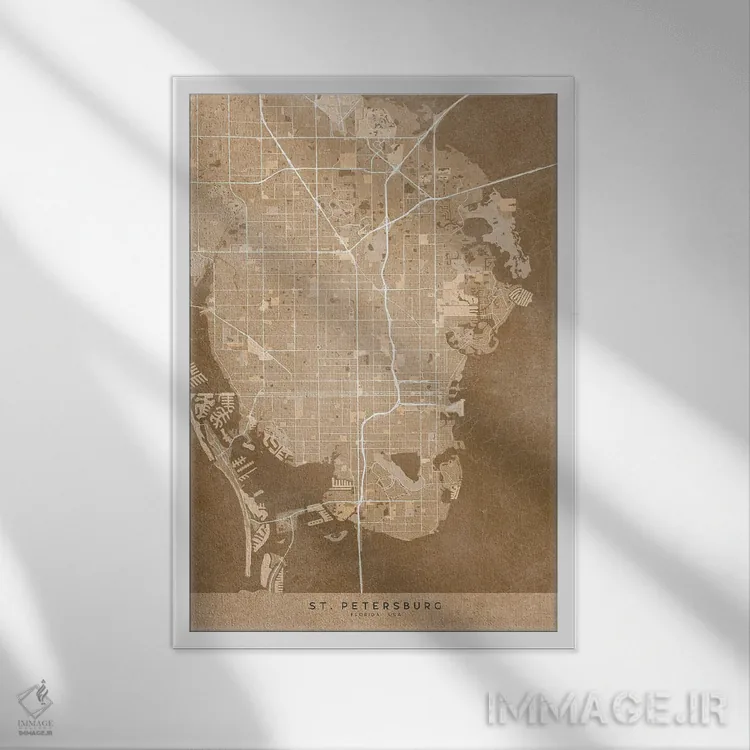 تابلو دکوراتیو USA) In Sepia Vintage Style,نقشه سنت پترزبورگ به سبک سپی… اثر بلرز بای ای آی - نمای قابدار سفید