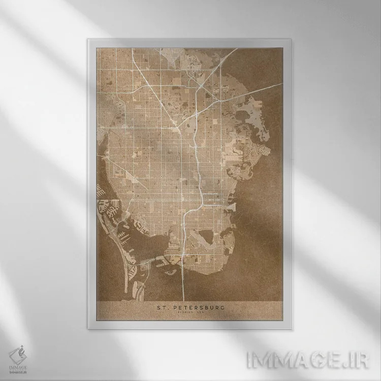 تابلو دکوراتیو USA) In Sepia Vintage Style,نقشه سنت پترزبورگ به سبک سپی… اثر بلرز بای ای آی - نمای قابدار سفید