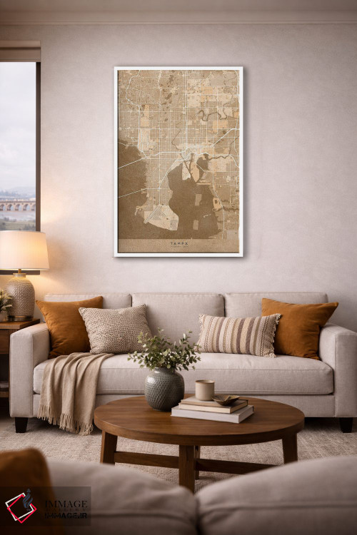 تابلو دکوراتیو USA) In Sepia Vintage Style,نقشه تمپا به سبک سپیا وینتیج اثر بلرز بای ای آی - D3W