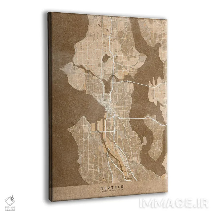 تابلو دکوراتیو USA) In Sepia Vintage Style,نقشه سیاتل به سبک سپیا وینتی… اثر بلرز بای ای آی - نمای پرسپکتیو محصول