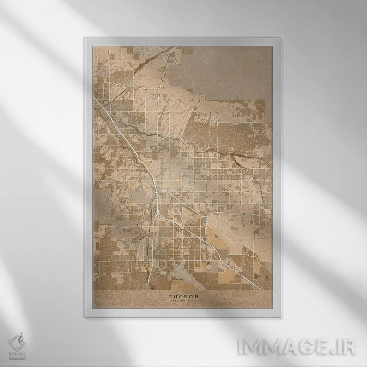 تابلو دکوراتیو USA) In Sepia Vintage Style,نقشه توسان به سبک سپیا وینتی… اثر بلرز بای ای آی - نمای قابدار سفید