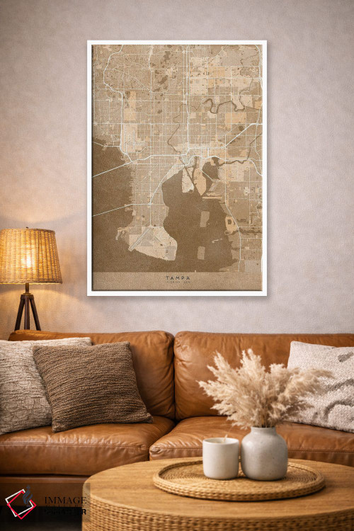 تابلو دکوراتیو USA) In Sepia Vintage Style,نقشه تمپا به سبک سپیا وینتیج اثر بلرز بای ای آی - D4W