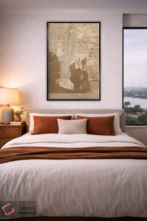 تابلو دکوراتیو USA) In Sepia Vintage Style,نقشه تمپا به سبک سپیا وینتیج اثر بلرز بای ای آی - D5B