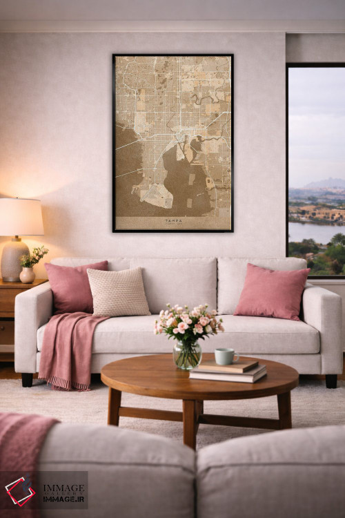 تابلو دکوراتیو USA) In Sepia Vintage Style,نقشه تمپا به سبک سپیا وینتیج اثر بلرز بای ای آی - D6B