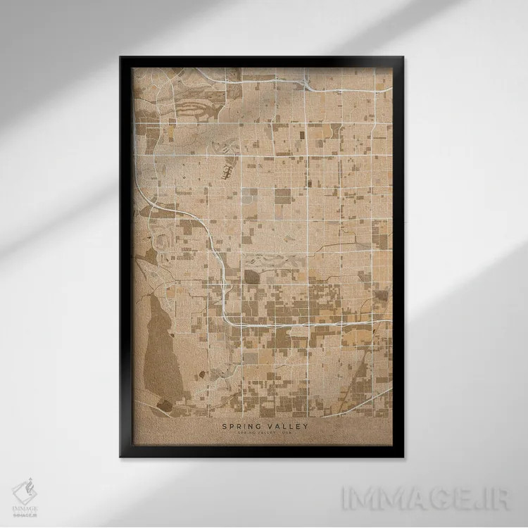 تابلو دکوراتیو USA) In Sepia Vintage Style,نقشه اسپرینگ ولی به سبک سپیا… اثر بلرز بای ای آی - نمای قابدار مشکی
