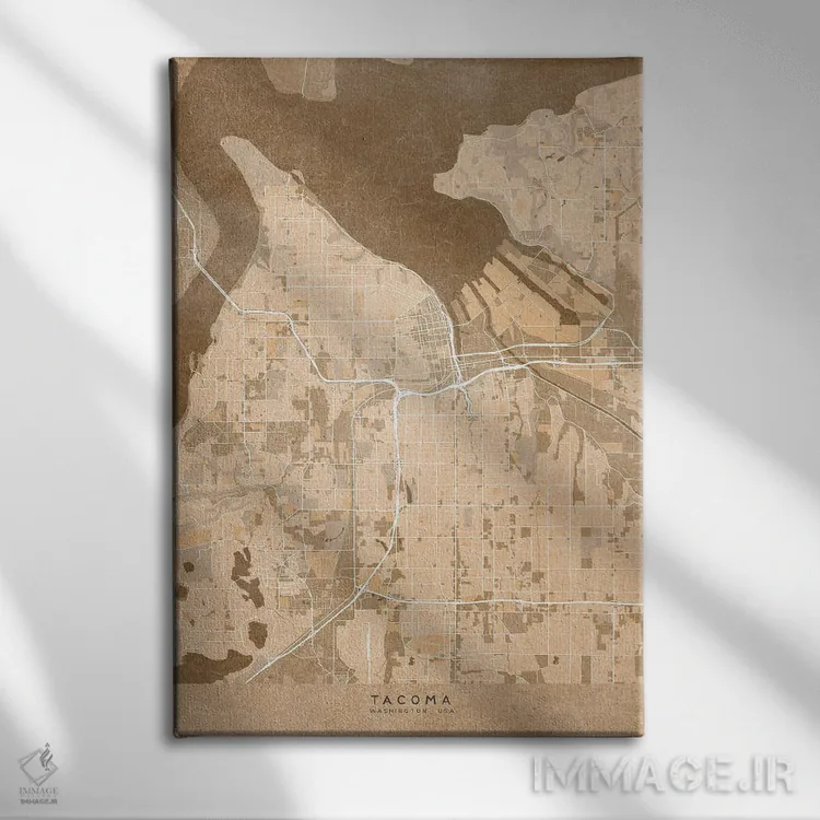 تابلو دکوراتیو USA) In Sepia Vintage Style,نقشه تاکوما به سبک سپیا وینت… اثر بلرز بای ای آی - نمای روبهرو روی دیوار