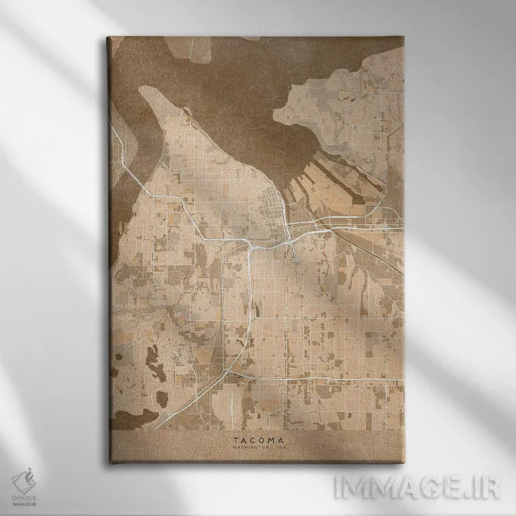 تابلو دکوراتیو USA) In Sepia Vintage Style,نقشه تاکوما به سبک سپیا وینت… اثر بلرز بای ای آی - نمای روبهرو روی دیوار