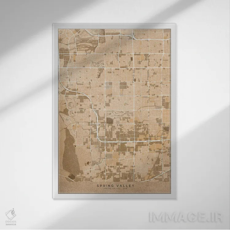 تابلو دکوراتیو USA) In Sepia Vintage Style,نقشه اسپرینگ ولی به سبک سپیا… اثر بلرز بای ای آی - نمای قابدار سفید