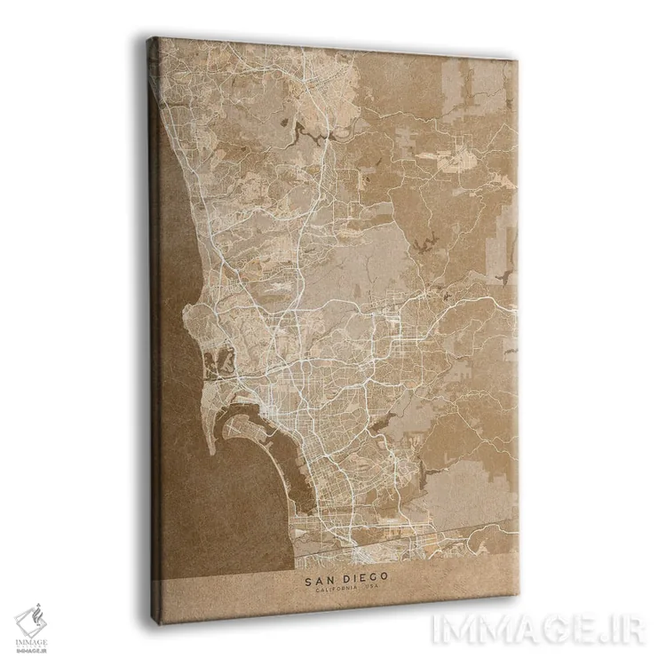 تابلو دکوراتیو USA) In Sepia Vintage Style,نقشه سن دیگو به سبک سپیا وین… اثر بلرز بای ای آی - نمای پرسپکتیو محصول