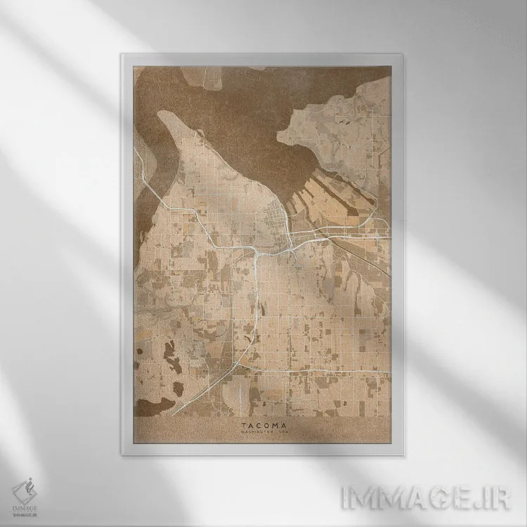 تابلو دکوراتیو USA) In Sepia Vintage Style,نقشه تاکوما به سبک سپیا وینت… اثر بلرز بای ای آی - نمای قابدار سفید