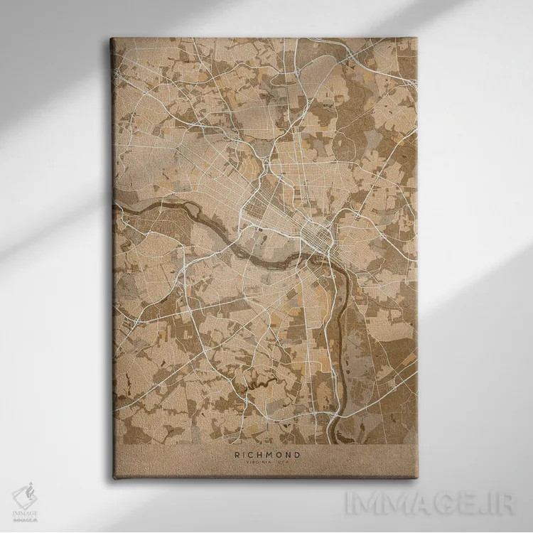 تابلو دکوراتیو USA) In Sepia Vintage Style,نقشه ریچموند به سبک سپیا وین… اثر بلرز بای ای آی - نمای روبهرو روی دیوار