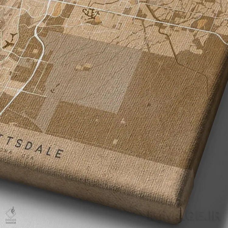 تابلو دکوراتیو USA) In Sepia Vintage Style,نقشه اسکاتسدیل به سبک سپیا و… اثر بلرز بای ای آی - نمای نزدیک بافت بوم