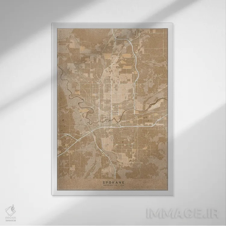تابلو دکوراتیو USA) In Sepia Vintage Style,نقشه اسپوکن به سبک سپیا وینت… اثر بلرز بای ای آی - نمای قابدار سفید